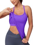 MathCat Seamless Workout Tank Tops for Women with Built in Bra, Spaghetti Strap Padded Gym Tops, Racerback Sports Athletic Slim Yoga Shirts Camisole Purple