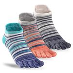 OrrinSports Toe Socks for Men Women Striped Running Socks Cotton Ankle Five Finger Socks 3 Pairs