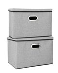 Youyijia 2 Pack Storage Boxes with Lids 45x30x30cm Large Collapsible Storage Baskets for Shelves Foldable Linen Fabric Storage Bins with Handle Cube Storage Unit for Organizing Clothes Toys (Gray)