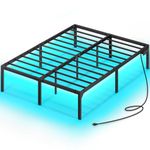 Rolanstar Bed Frame with USB Charging Station, Queen Bed Frame with LED Lights, Platform Bed Frame with Heavy Duty Steel Slats, 16" Storage Space Beneath Bed, No Box Spring Needed, Noise Free, Black