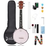 Mulucky Banjolele 4 String Banjo Ukulele Concert Size 23 Inch, Closed Solid Wood Back, Beginner Kit with Truss Rod Gig Bag Tuner String Strap Picks - MBU-806