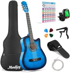 Moukey 38" Acoustic Guitar for Beginners Kids Youth Adult Cutaway Guitarra Acustica Kit with Chord Poster, Gig Bag, Tuner, Picks, Nylon Strings, Capo, Strap - Blue