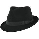 MAZ Elegant 100% Wool Trilby Hat Waterproof & Crushable Handmade with Grosgrain Band (UK-Unique) (Black, Large 59 cm)