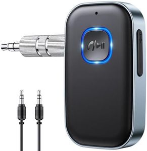 Glangeh Bluetooth 5.3 Adapter Auto, Upgraded Lärmminderung 3,5mm Aux Bluetooth Adapter, 16H Standby Empfänger Receiver Klinke für Auto Audio System, Kopfhörer, Speaker, Stereo-Endstufen (Grau)
