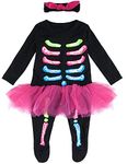 MOMBEBE COSLAND Baby Girls Skeleton Romper Halloween Costume, Black, 9-12 Months