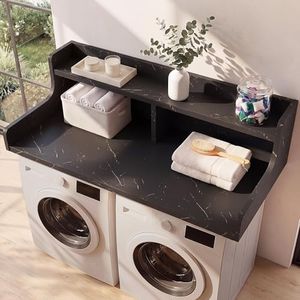 poplarge 0.6" Thick Wooden Washer Dryer Countertop 2 Tier, 54" W x 28" D