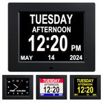 [Upgraded] Digital Day Calendar Alarm Clock- 8 Alarms,Non-Abbreviated Day & Month Memory Loss,Dementia,Alzheimer's Vision Impaired Clock for Elderly/Seniors