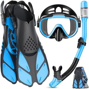 Ubekezele Snorkeling Gear for Adults Men Women,4 in 1 Snorkel Set with Panoramic View Diving Mask Anti-Fog Anti-Leak,Dry Top Snorkel,Fins and Travel Bag for Swimming,Snorkeling and Travel Diving