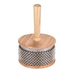 Heysland Wooden Cabasa Percussion Musical Instrument Metal Beaded Chain and Cylinder Pop Hand Shaker for Band Classroom 4.5”