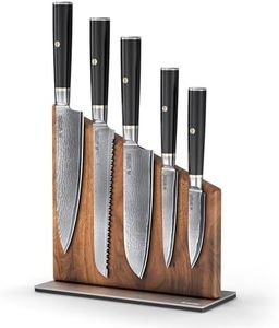 Yatoshi Magnetic Kitchen Knife Block Set 6 Pcs - Japanese 67 Layer High-Grade VG-10 Damascus Steel Knives, Sharp, G10 Handle Professional Kitchen Knife Set