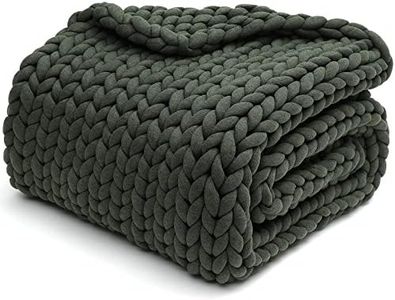 YnM Weighted Blanket, Handmade Chunky Knitted Design, Soft and Cozy, Temperature Regulating and Breathable, Machine Washable Throw for Sleep or Home Decor (Forest Green, 80x87 Inch, 25lbs)