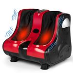 COSTWAY Foot and Calf Massager, Shiatsu Heated Electric Foot Massager with Heating, Vibration, Deep Kneading, Tilt Base, Washable Sleeves, Leg Massager for Relaxation, Foot Pain Relief (Black and Red)