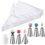 Soodyoow Piping Bag and Nozzles Set with Coupler, 100 Pcs Disposable Piping Bags, Large Decorating and Pastry Bags, Clear Piping Bags for Cake Cupcake Dessert Cookies Decoration