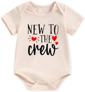 Kakaban Funny New to the Crew Bodysuit Newborn Infant Baby Boys Girls Short Sleeve Pregnance Announcement Romper(0-3Months,Beige New to the Crew)