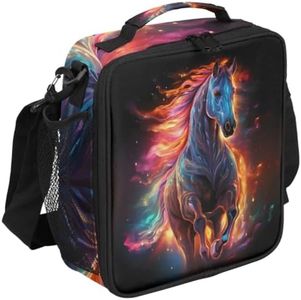Fire Horse Insulated Lunch Bag Colorful Horse Kids Lunch Box Reusable Leakproof Lunch Bag for Girls Boys Cooler Tote Bag with Adjustable Shoulder Strap for School Picnic Work Travel Outdoor