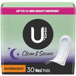 U by Kotex Clean & Secure Overnight Maxi Pads, 30 Count (Packaging May Vary)