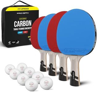 PRO-SPIN Ping Pong Paddles Set of 4 – ITTF Approved Carbon Table Tennis Rackets and Balls – Professional Quality Set with 8 Tournament-Grade Ping-Pong Balls (Blue/Red)