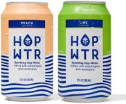 HOP WTR Sparkling Hop Water Peach 6 Pack, Lime 6 Pack, Sugar Free, Low Carb Non Alcoholic Drinks, NA Beer, Adaptogen Drink, No Calories, Adaptogens & Nootropics for Added Benefits, 12 oz Cans