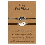 AMOR SPES Pack Of 2 Handmade Sister Wish Bracelets Charm Matching Bracelets With Card Bestie Bracelet Friendship Bracelets BFF Gift Best Friend Forever (YinYang)