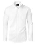 J.VER Men's Long Sleeve White Dress Shirt Plain Stretch Non Iron Regular Fit Business Casual Formal Shirt with Pocket L