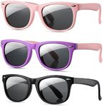Pro Acme Kids Polarized Sunglasses, Flexible TPEE Rubber Toddler Shades for Girls Boys, Ages 3-12（A5 Purple/Pink + Pink + Matte Black Grey）