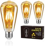 Woowtt LED Edison Vintage Bulbs, E27 LED Light Bulb Dimmable 6W LED Filament Bulb Retro Amber Glass Screw Lamp ST64,600LM 6W - 3 Pack