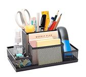 Evercozy Compartment Metal Mesh Desk Organizer Stationary Storage Stand Pen, Pencil Holder For Office, Home, And Study Table (4 Compartment), Black