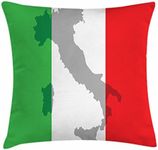 Lunarable Italian Flag Throw Pillow Cushion Cover, Map View of Italy Land Chart National Country Europe Culture, Decorative Square Accent Pillow Case, 18" X 18", Fern Green