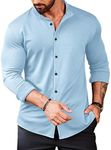 COOFANDY Men Casual Button Down Shirt Slim Fit Dress Shirts Long Sleeve Wrinkle Free Light Blue