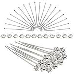 TOAOB 200pcs 50mm Silver Tone Brass Ball Head Pins Needles Jewelry Pins and Spacer Beads Suitable for 0.8mm to 4mm Holes