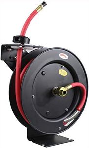 MaxWorks 50104 25ft Auto Rewind Retractable Reel with 3/8" x 25' Long Air Hose with Brass Fittings