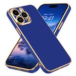 BENTOBEN Compatible with iPhone 14 Pro Max Case, Slim Luxury Electroplated Bumper Women Men Girl Protective Soft Case Cover with Strap for iPhone 14 Pro Max 6.7 inch,Navy Blue/Gold