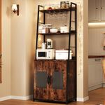 GAOMON Bakers Rack with Cabinet 70.8" Tall Wine Cabinet Fluted Microwave Stand Industrial Kitchen Storage Cabinet with Glass Holder Freestanding Bar Cabinet Living Room