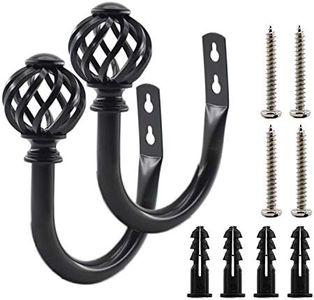 2 Pack Curtain Holdbacks,ULIFESTAR U Shaped Wall Mounted Curtain Tieback Hooks Drapery Tiebacks Decorative Curtain Hooks Window Treatment Holdbacks Hardware for Home Decor (Black)