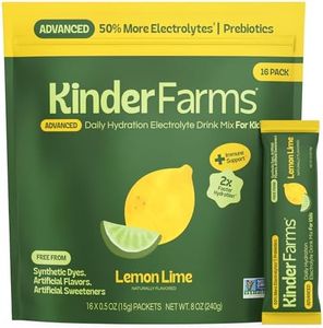 KinderFarms Kids Advanced Electrolyte Powder – Drink Mix Packets (Lemon Lime, 16 Count), No Artificial Dyes, Sweeteners or Flavors - Vegan, Non-GMO, Gluten-Free, FSA-HSA