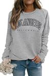 Dressmine Women's Los Angeles Crewneck Sweatshirt Casual Long Sleeve Raglan Shirts Cute Letter Print Pullover Tops, Grey, Small