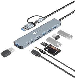 Portronics Mport 8 Plus Dual Plug 8-in-1 Docking Station/Hub with AUX, USB 3.0, microSD/SD Card Reader, Type-C Data, USB 2.0, Type-C and USB Plug for Laptop, Mac, PC (Grey)