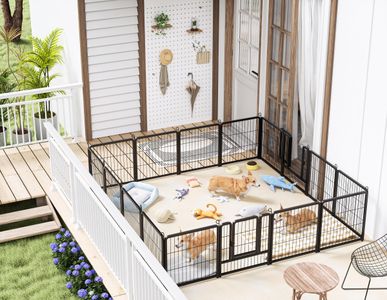 HOMIDEC 8-Panel Dog Pen, 60cm – Black Pet Play Fence