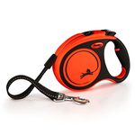 FLEXI New Classic Tape Retractable Dog Leash for Large Dogs Upto 143 lbs. – 16 ft., Orange/Black |Tangle Free Pet Walking Leash with One-Handed Brake, Pause, Lock |German Quality Product