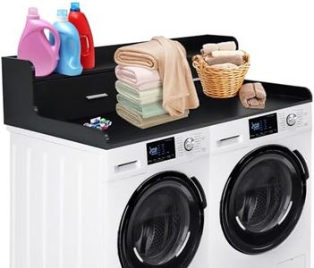 2 Drawers Washer Dryer Countertop, 54" x 27.55" 2-Tier Laundry Countertop with Edge, Wood Washer Dryer Topper for Laundry Room Organization, Black