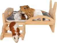 HYLYUN Wooden Guinea Pig Bed with Stairs and Mat, Wood Guinea Pig Bed Removable Platform Guinea Pigs Animals Cushion Bed for Dwarf Rabbits Chinchillas Hamster Ferrets