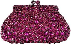 Boutique De FGG Women Crown Minaudiere Handbags Formal Evening Bags Flower Crystal Clutch Purses Wedding Clutch Bag,Mini,Fuchsia