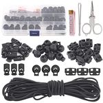 Swpeet S1188 35Pcs 3 Types Plastic Cord Locks for Spring Toggles Stoppers and 11 Yards Elastic Cord for Drawstrings Non-Slip Cord Stopper Adjustable Buckler for Suppliers Shoelaces Clothing