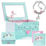 Amitié Lane Unicorn Musical Jewelry Box for Girls - Unicorns Gifts For Girls - Music Box For 5 Year Old Birthday Gifts or Ages 6, 7, 8, Kids Jewelry Box, Unicorn Bedroom Decor For Little Girl (Mint)