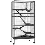 PawHut 6-Tier Rolling Small Animal Cage, Deluxe Rabbit Cage, Ferret Cage for Mink, Chinchilla, Kitten, Rabbit, Small Pet Play House with Hammock, Platform, Ramp, Charcoal Grey