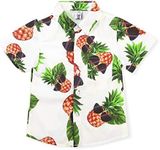 OCHENTA Boy's Pineapple Short Sleeve Button Down Hawaiian Shirt Aloha Dress Tops A White 150-8-9 Years