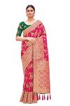 Monjolika Fashion Women's Banarasi Silk Blend Zari Woven Saree and Heavy Embroidered Work Blouse Piece (37769 color) (Magenta)