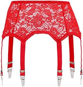 Lace Garter Belt/Suspender Belt with Six Straps Metal Clip for Women's Stockings/Lingerie (Garter Belt Sold Only) (Large, Red_lace)