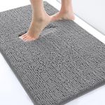OLANLY Luxury Chenille Bath Mat，Extra Soft Fluffy and Absorbent Bathroom Mat, Non-Slip Plush Thick Bathroom Carpet, Machine Wash Dry, Bath Rug for Bathroom Floor, Tub and Shower, 24" x 16", Grey