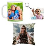 GiftoKing Customized Pillow, Mug, Keychain Combo, Rakhi Gift, Personalized Gift, for Couple Special, Birthday Gift for Girls, Gift for Men, Wedding Gift for Couples, Gift for Girls